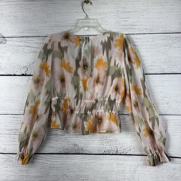 Steve Madden Ardenne Floral Peplum Blouse Long Sleeve V-Neck Cinched Waist S - Picture 4 of 8